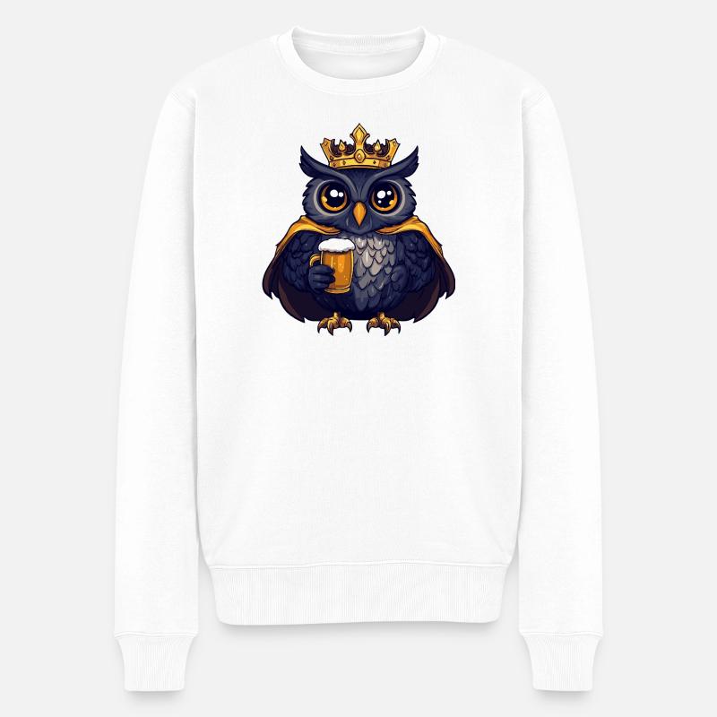 Eule Bier König - Männer Premium Bio Pullover - Weiß