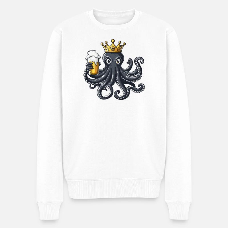 Oktopus Bier König - Männer Premium Bio Pullover - Weiß