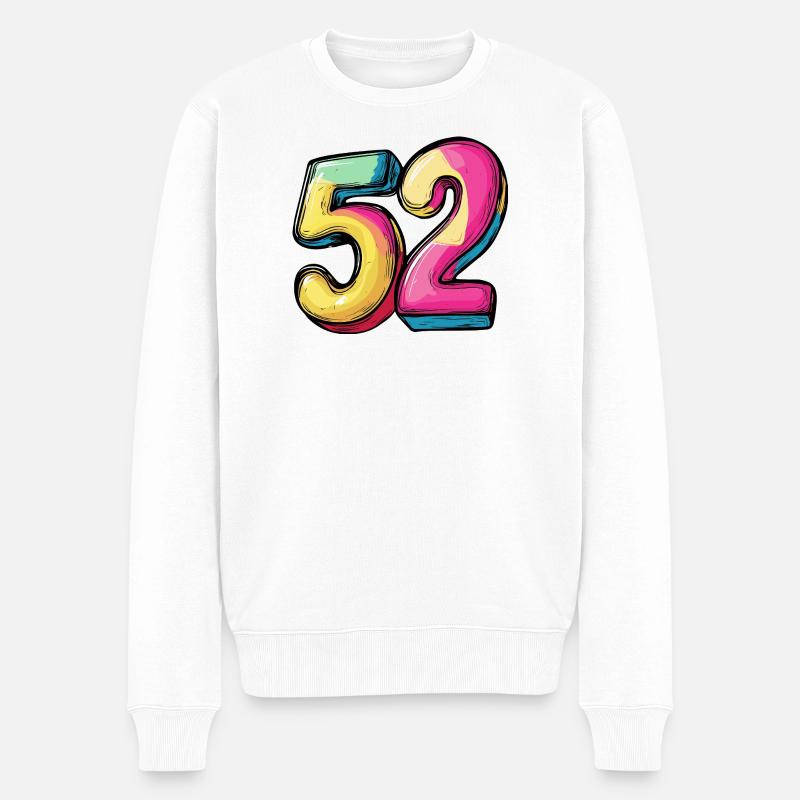 52 Zahl Bunt - Männer Premium Bio Pullover - Weiß