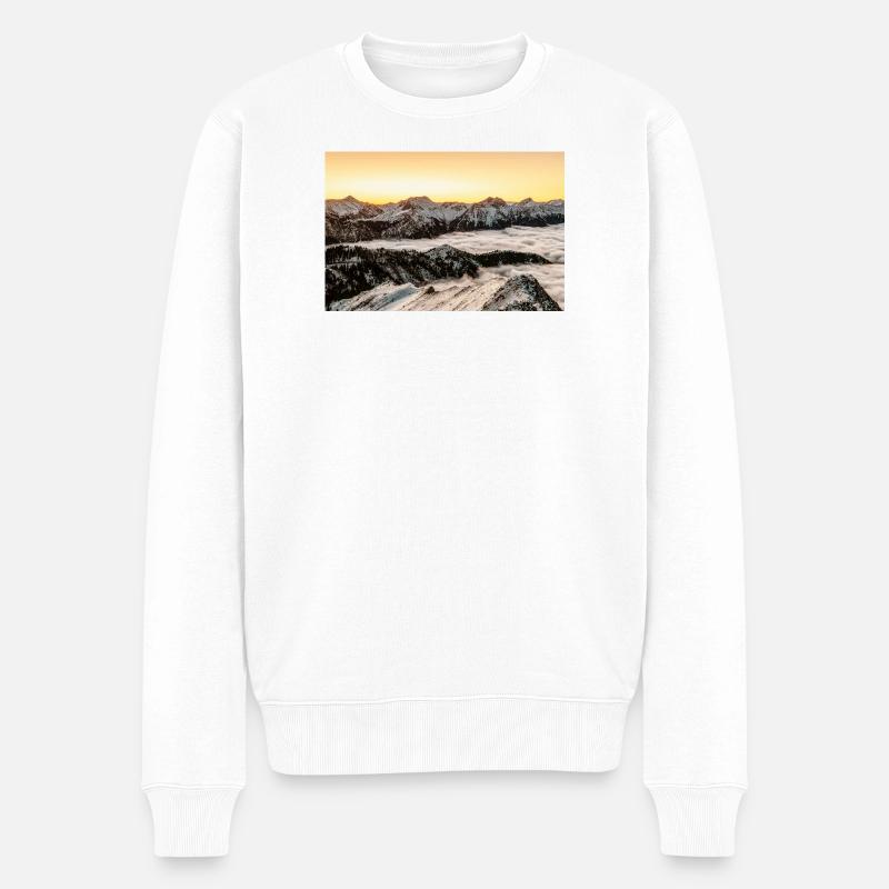 Lever de soleil alpin sur les montagnes Agrafa - Pull Premium bio Homme - blanc