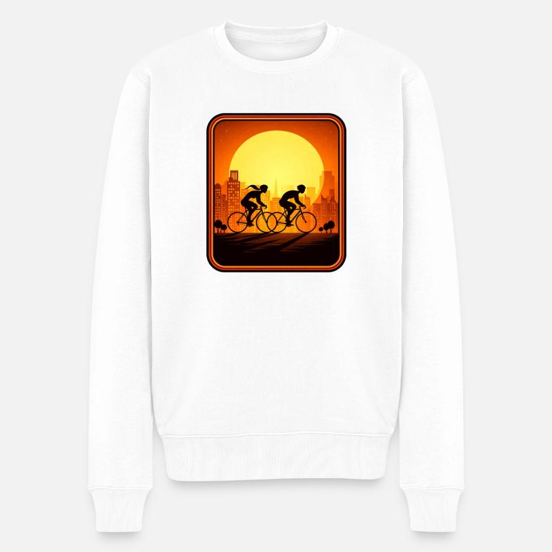 cyclists sunset - Männer Premium Bio Pullover - Weiß