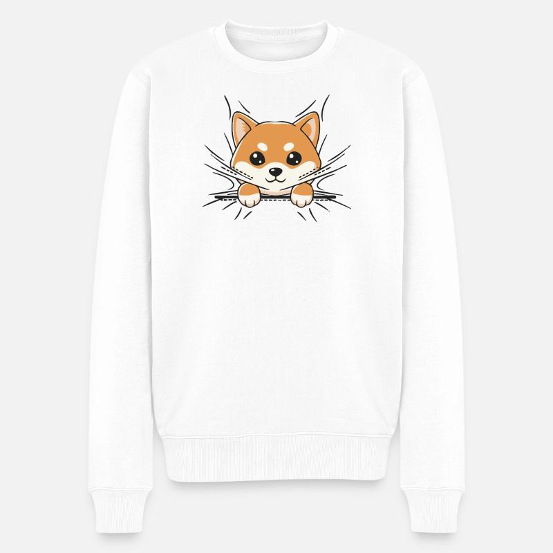 Shiba Inu Émergeant Kawaii - Pull Premium bio Homme - blanc