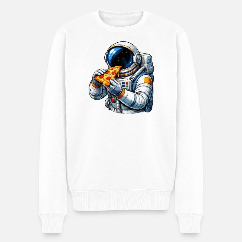 Astronaut beim Pizza essen - Männer Premium Bio Pullover - Weiß