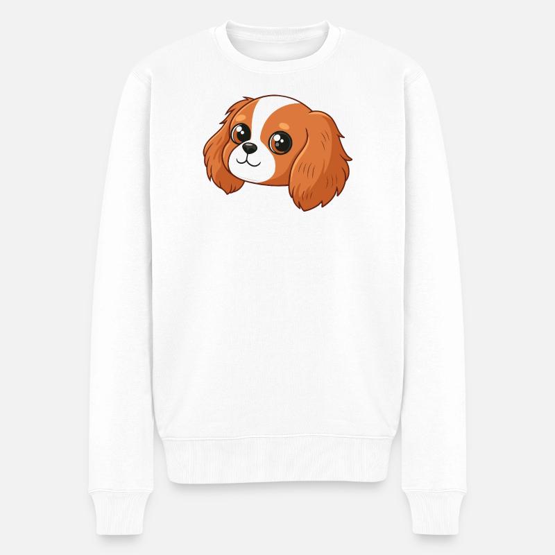 Niedlicher Cartoon-Reiter-Welpenkopf - Männer Premium Bio Pullover - Weiß