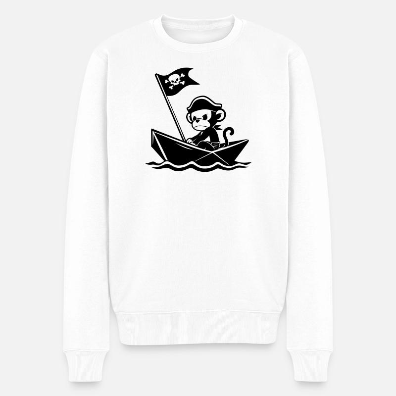 Wütender Piratenaffe im Boot - Männer Premium Bio Pullover - Weiß