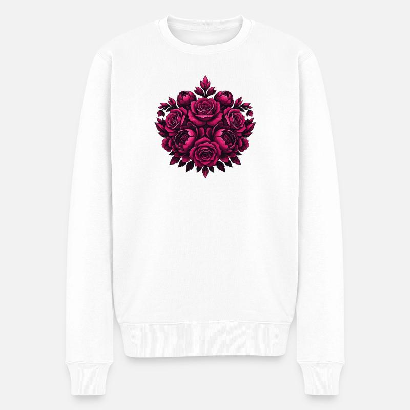 Pinkes Blütenmandala - Männer Premium Bio Pullover - Weiß
