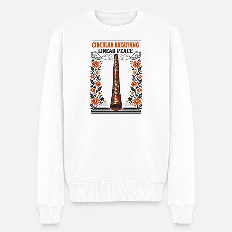 Respiration circulaire, paix intérieure | Didgeridoo - Pull Premium bio Homme - blanc