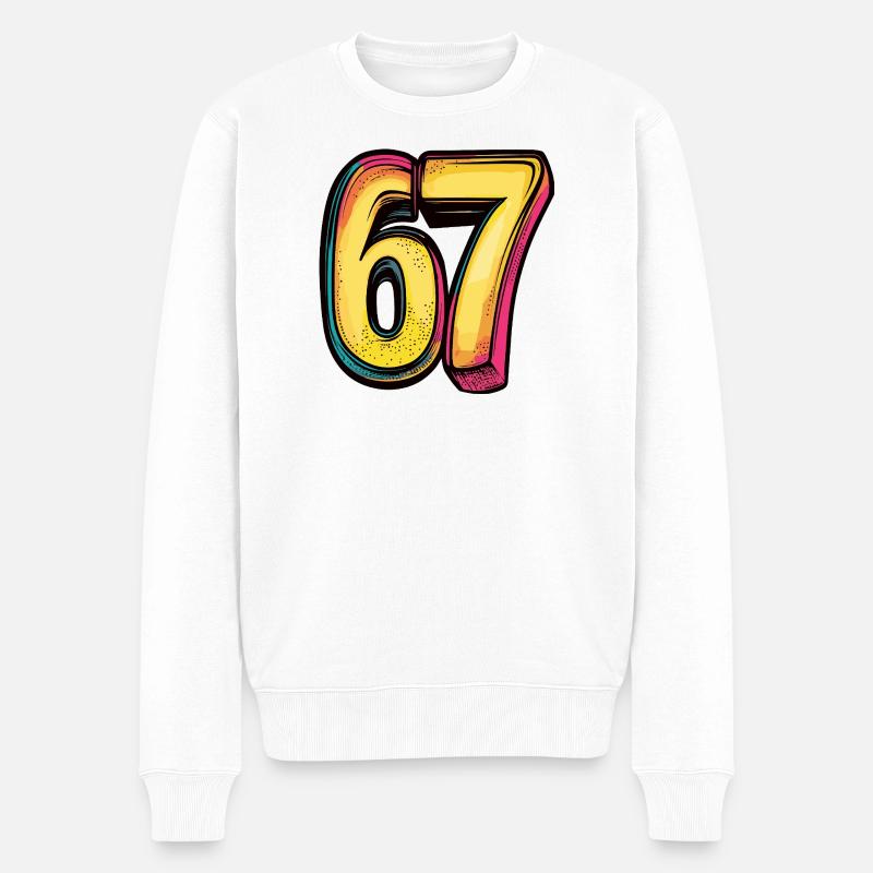 67 Zahl Bunt - Männer Premium Bio Pullover - Weiß
