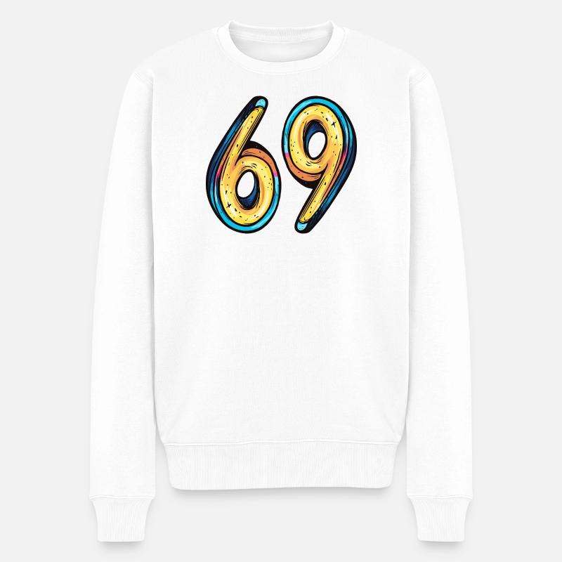69 Zahl Bunt - Männer Premium Bio Pullover - Weiß