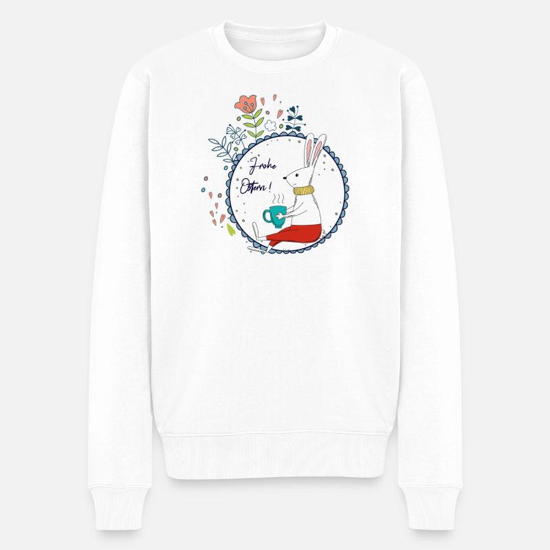 Osterhase mit Teetasse - Männer Premium Bio Pullover - Weiß