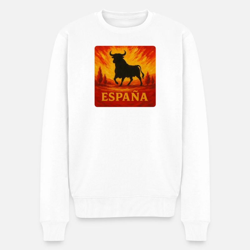 Spanien Stier Sonnenuntergang - Männer Premium Bio Pullover - Weiß