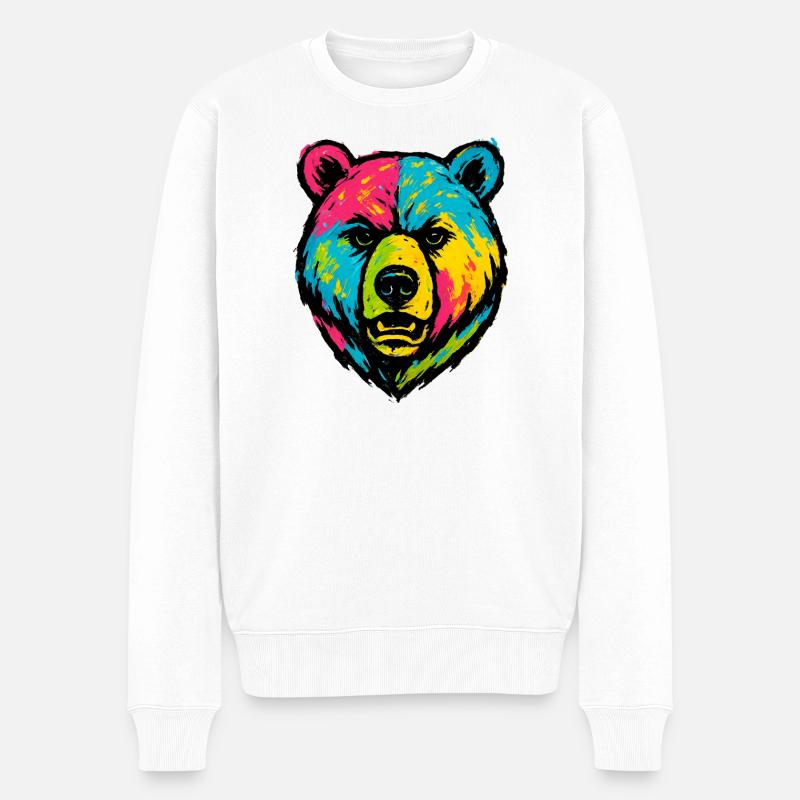 Ours mal léché Pop Art - Pull Premium bio Homme - blanc