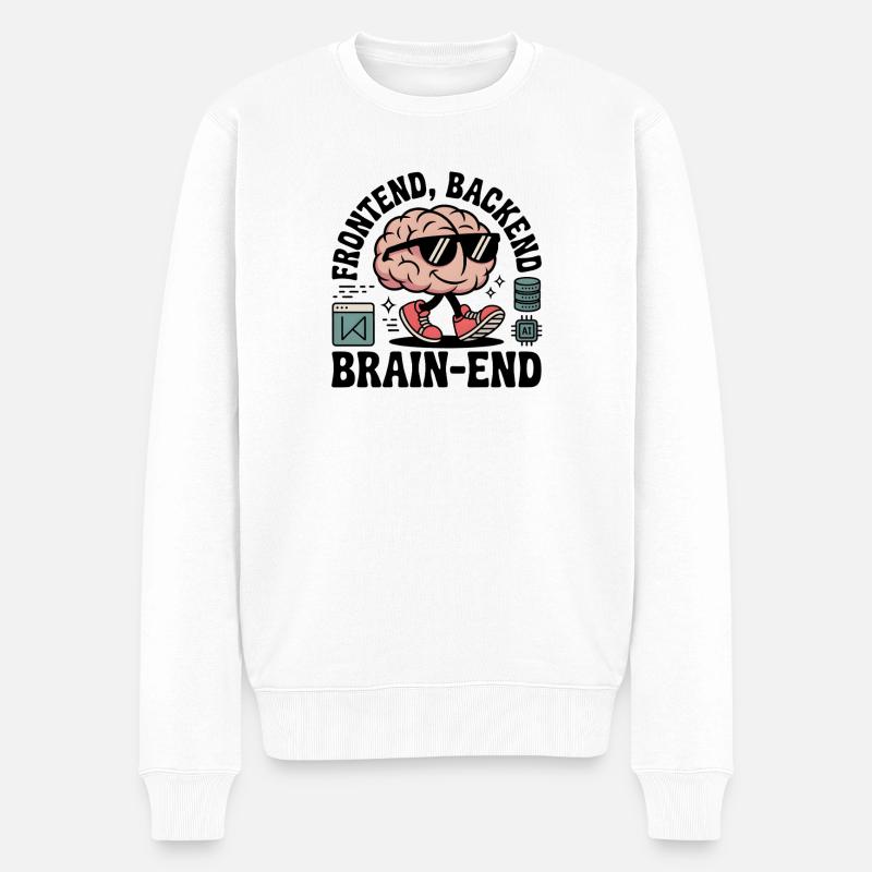Frontend, Backend, Brain-End | Entwickler - Männer Premium Bio Pullover - Weiß