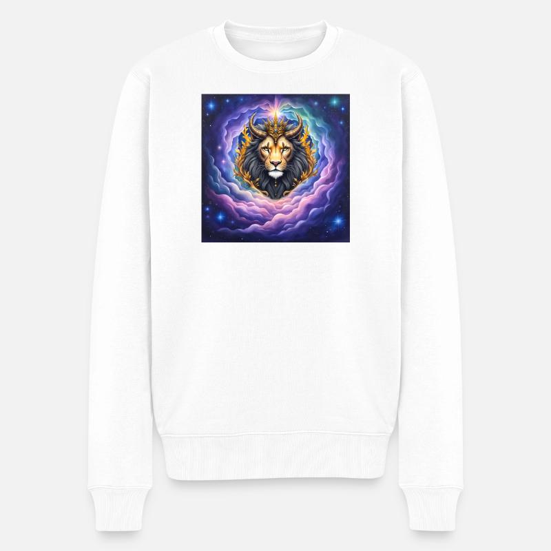 Himmlischer Löwe mit goldener Krone - Männer Premium Bio Pullover - Weiß