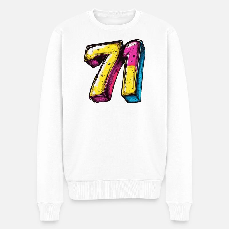 71 Zahl Bunt - Männer Premium Bio Pullover - Weiß
