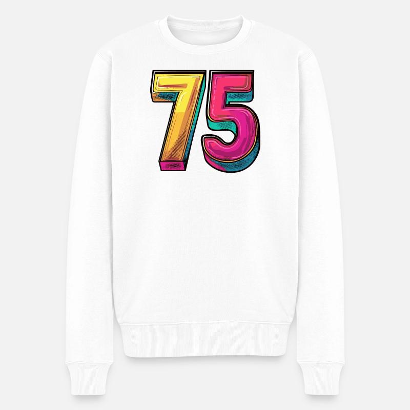 75 Zahl Bunt - Männer Premium Bio Pullover - Weiß