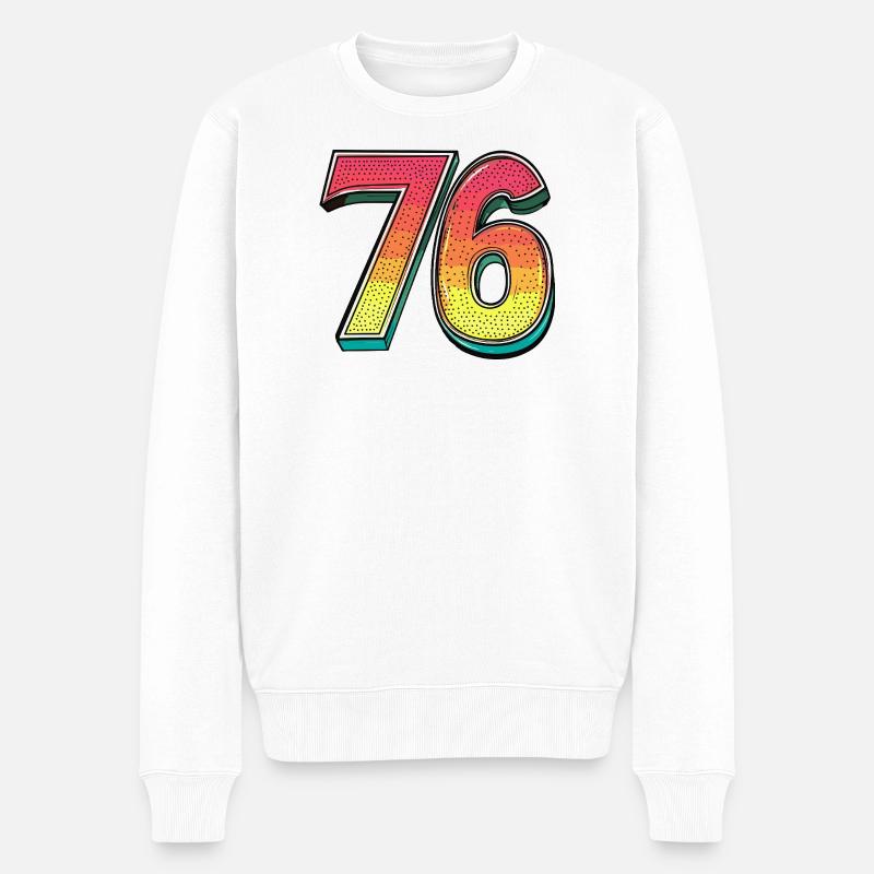 76 Zahl Bunt - Männer Premium Bio Pullover - Weiß