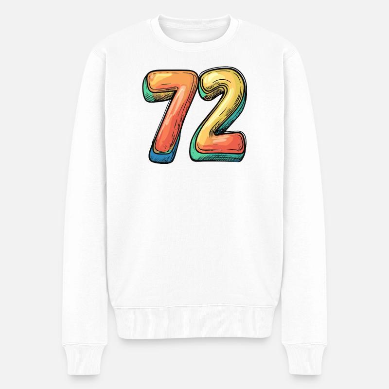 72 Zahl Bunt - Männer Premium Bio Pullover - Weiß