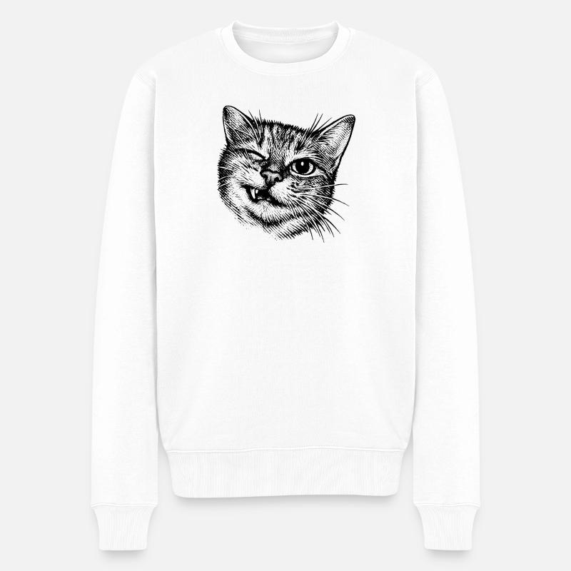 Witzige Katze – Zwinkerndes Halftone Motiv - Männer Premium Bio Pullover - Weiß