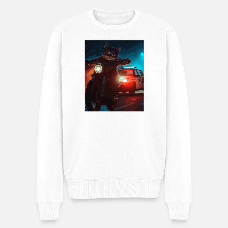 Nachtkatze auf Motorrad Noir - Männer Premium Bio Pullover - Weiß