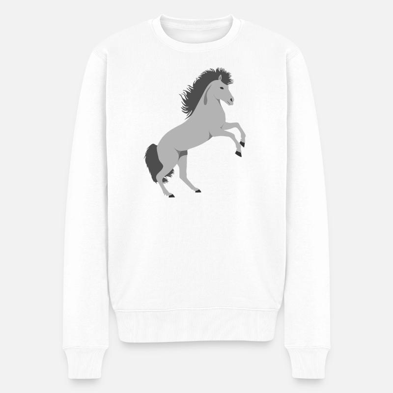 Steigender Schimmel Pferd - Männer Premium Bio Pullover - Weiß