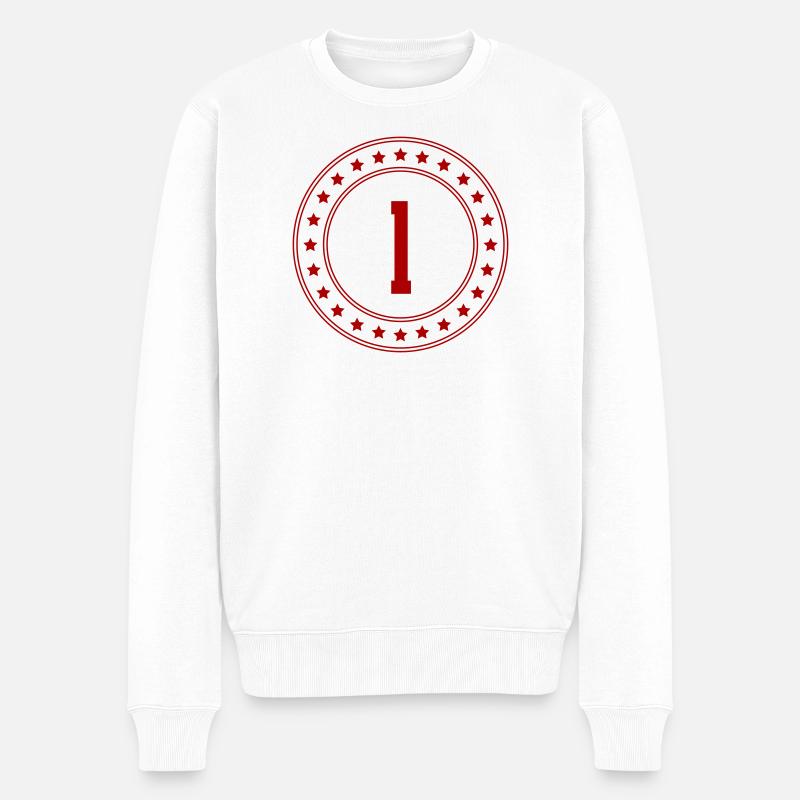 Erstes Platz Emblem mit Sternkreis - Männer Premium Bio Pullover - Weiß