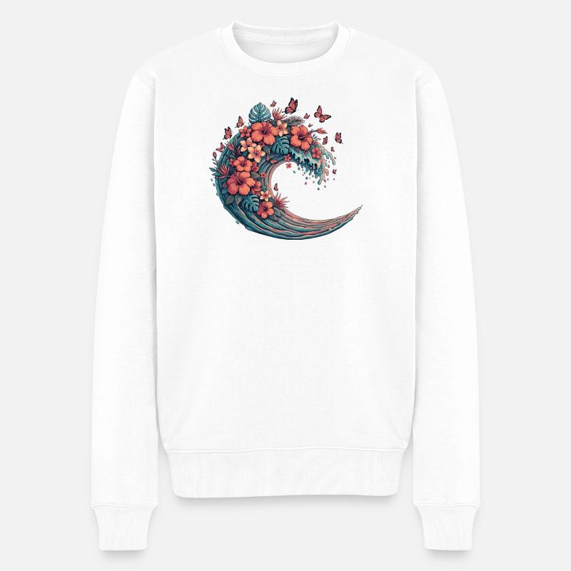 Mondwelle mit Tropenblüten - Männer Premium Bio Pullover - Weiß
