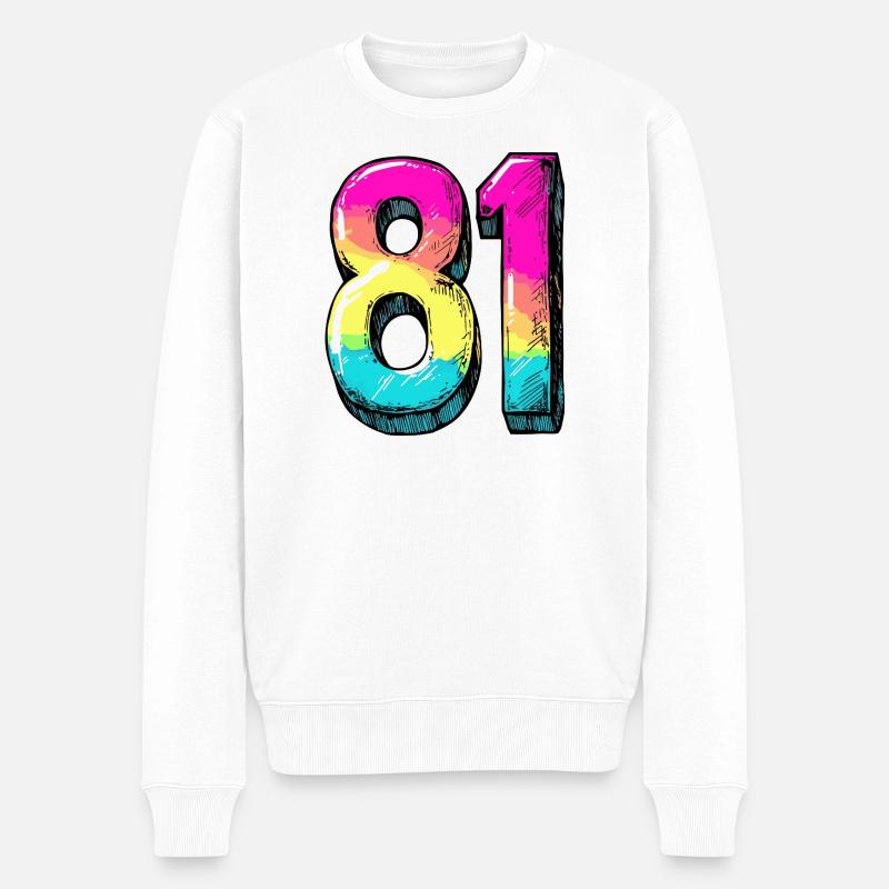 81 Zahl Bunt - Männer Premium Bio Pullover - Weiß