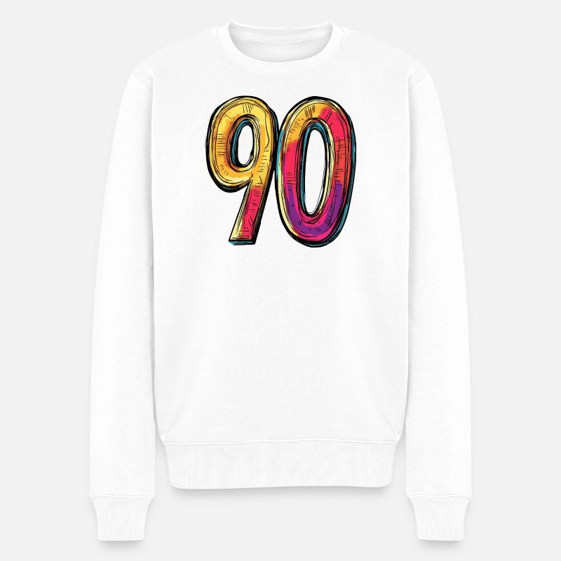 90 Zahl Bunt - Männer Premium Bio Pullover - Weiß
