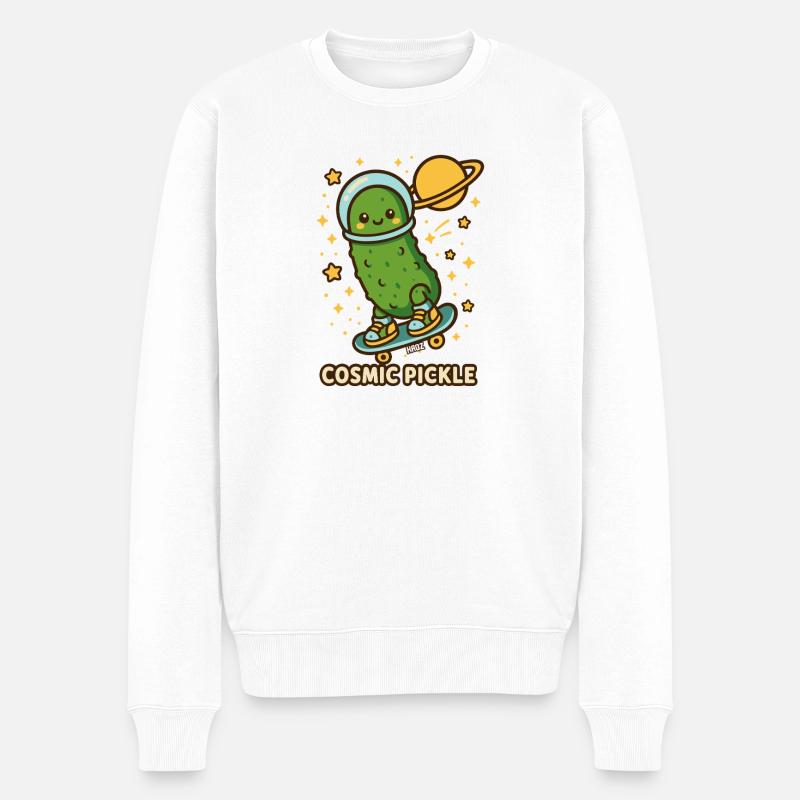 Kosmische Gurke auf Skateboard - Männer Premium Bio Pullover - Weiß