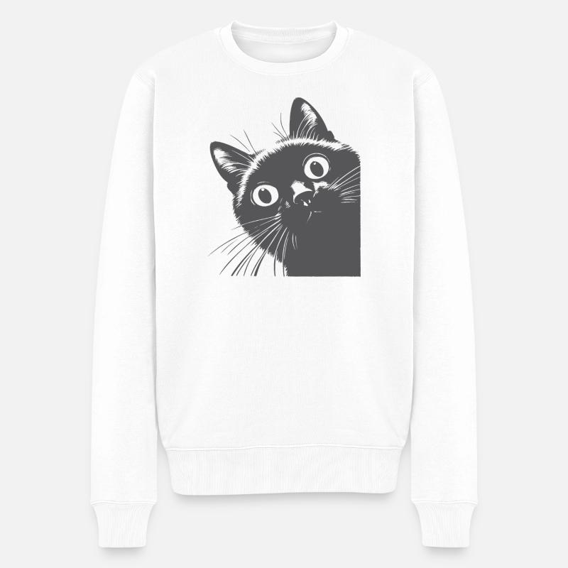 Chat noir - Pull Premium bio Homme - blanc