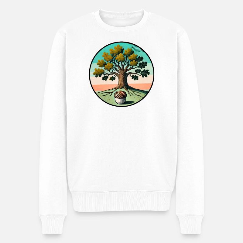 Retro-Baum des Lebens mit Eichel - Männer Premium Bio Pullover - Weiß