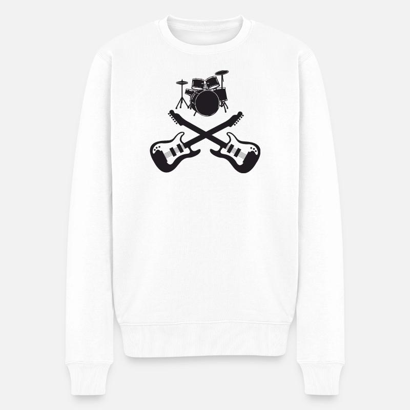 Batterie et guitares croisées Art rupestre - Pull Premium bio Homme - blanc