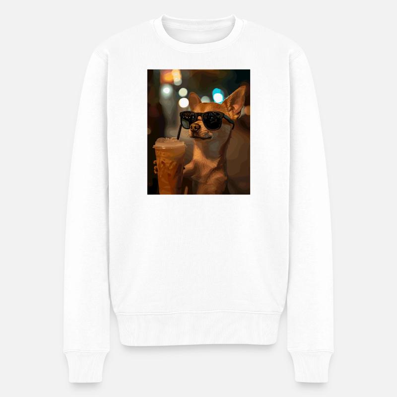 Chihuahua Nachtglanz Kaffee - Männer Premium Bio Pullover - Weiß