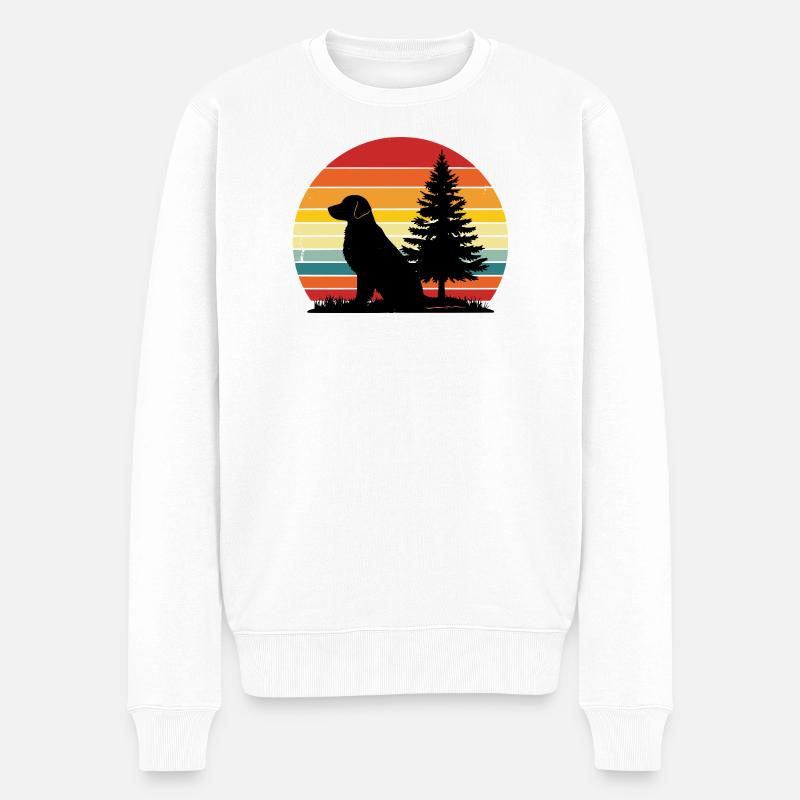 Retro Hund Silhouette Wald Sonnenuntergang - Männer Premium Bio Pullover - Weiß