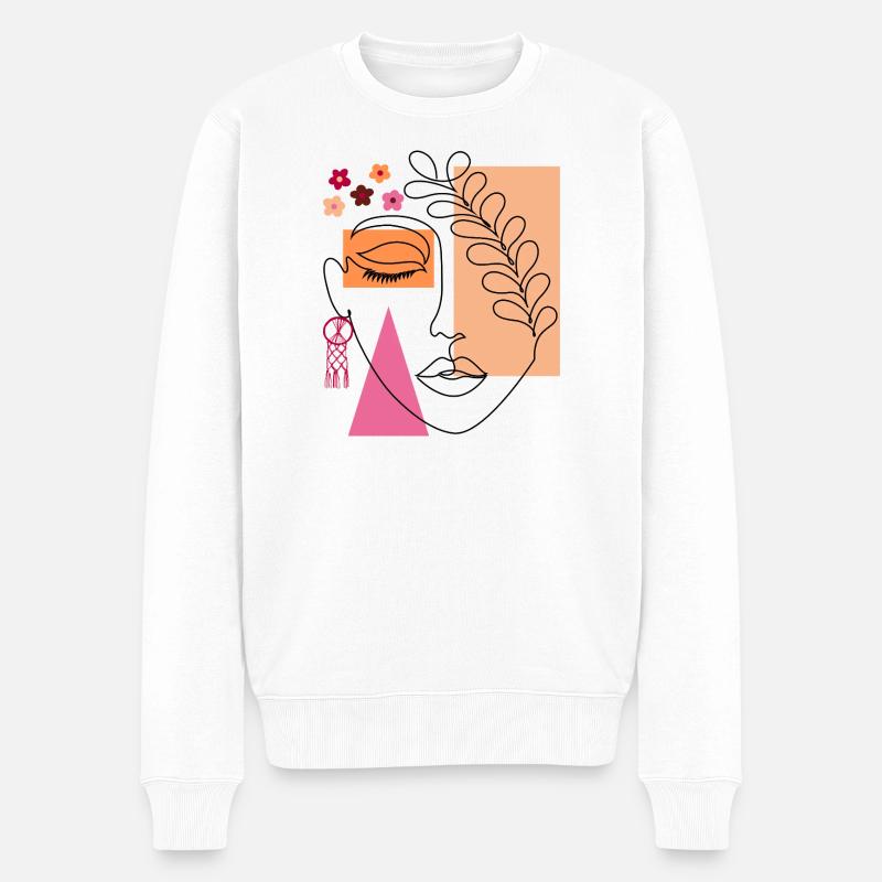 Abstraktes Frauen­gesicht Minimalistisches Kunst - Männer Premium Bio Pullover - Weiß