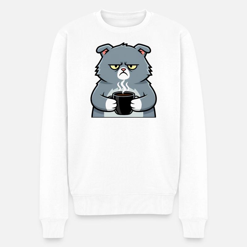 Katze Kaffee Tasse Comic - Männer Premium Bio Pullover - Weiß