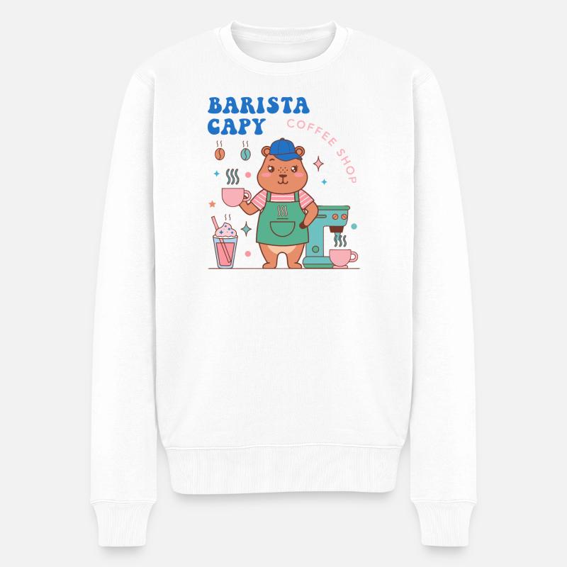 Capy Barista Coffee Shop Charme - Männer Premium Bio Pullover - Weiß