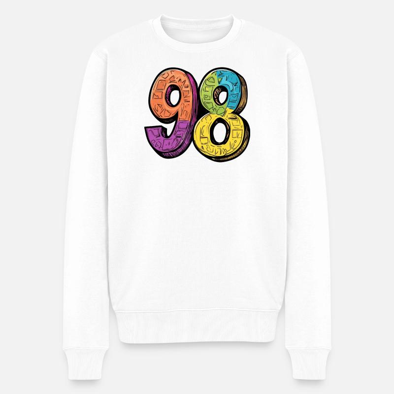 98 Zahl Bunt - Männer Premium Bio Pullover - Weiß