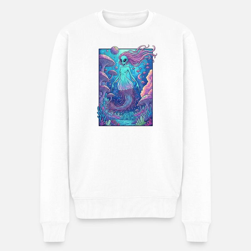 Unterwasser-Alien mit leuchtendem Haar - Männer Premium Bio Pullover - Weiß