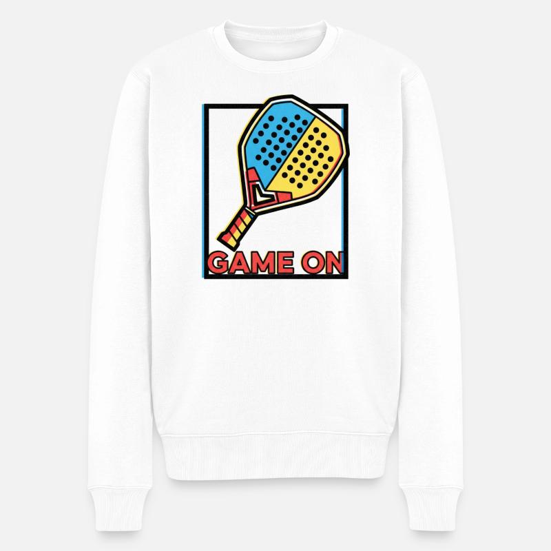 Neobrutalistisches Padel-Racket-Art-Spiel läuft - Männer Premium Bio Pullover - Weiß