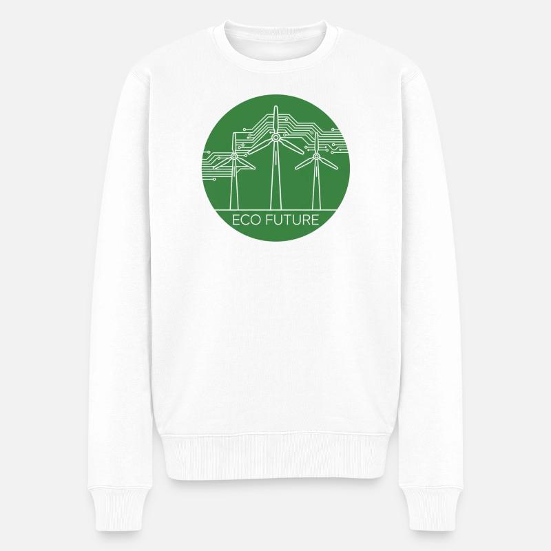 Eco Future Windturbinen-Schaltungslinien-Kunst - Männer Premium Bio Pullover - Weiß