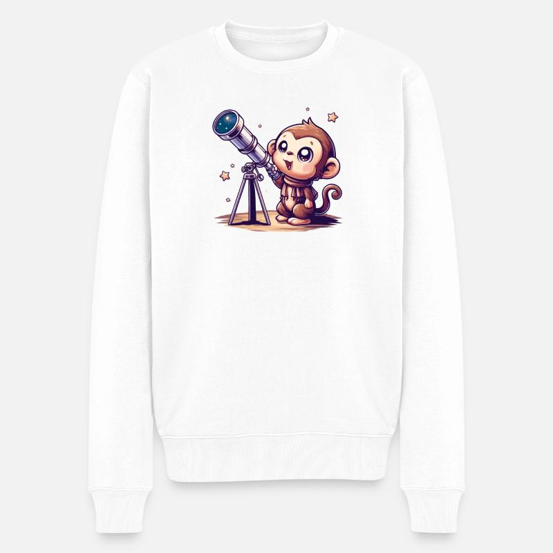 Singe du ciel étoilé avec télescope - Pull Premium bio Homme - blanc