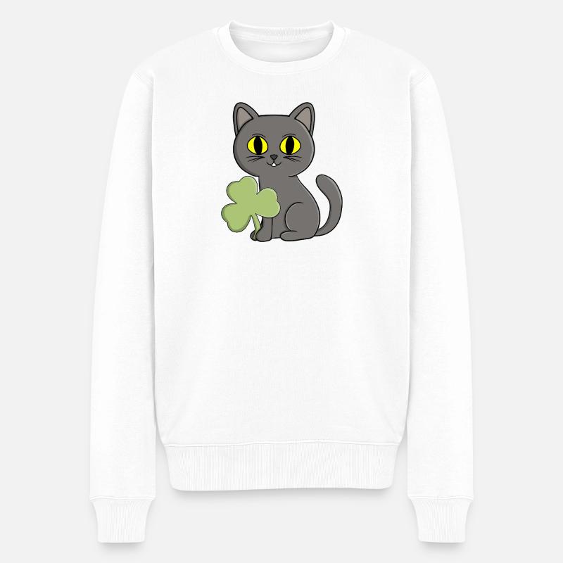 Charme trèfle trèfle chat gris - Pull Premium bio Homme - blanc