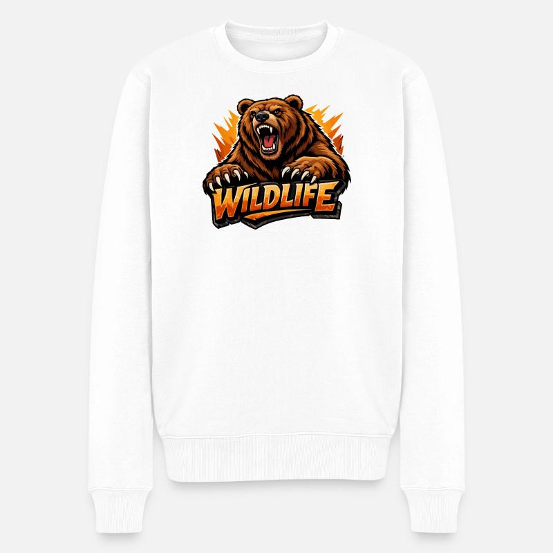 Wilder Bär Wildlife Logo - Männer Premium Bio Pullover - Weiß