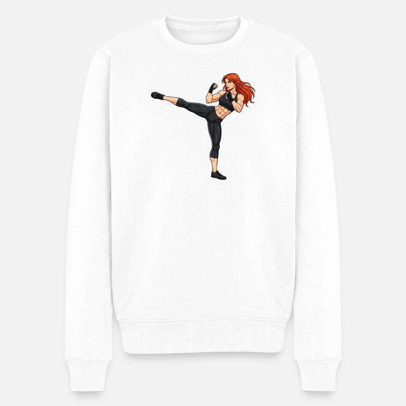 Kampfkunst Kickboxerin Illustration - Männer Premium Bio Pullover - Weiß