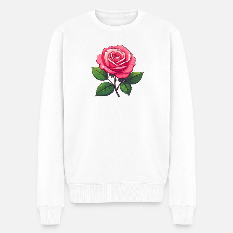 Rosa Rose - Männer Premium Bio Pullover - Weiß