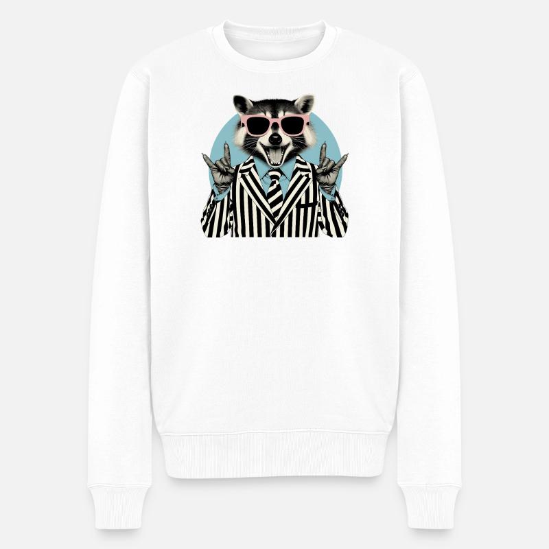 Raton laveur berçant en costume rayé - Pull Premium bio Homme - blanc