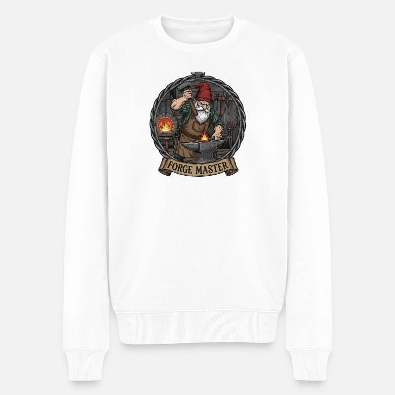 Schmiedemeister Gnom am Amboss - Männer Premium Bio Pullover - Weiß
