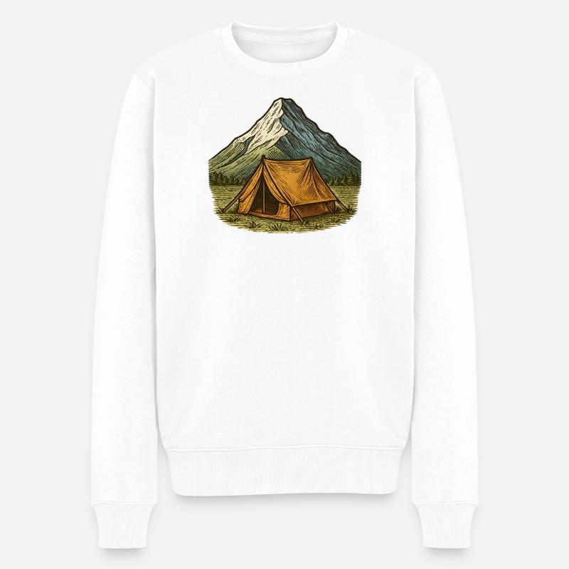 Bergzelt im Alpenglühen - Männer Premium Bio Pullover - Weiß